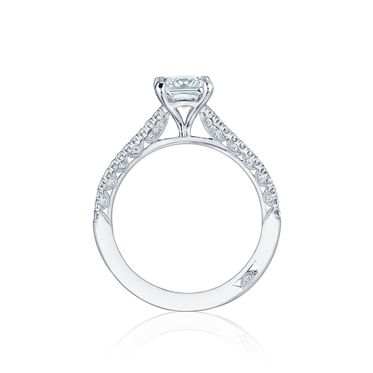 Tacori 18k White Gold Petite Crescent Princess Diamond Engagement Ring