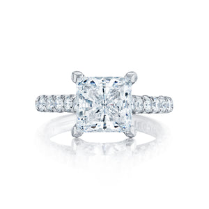 Tacori 18k White Gold Petite Crescent Princess Diamond Engagement Ring (0.67 CTW)