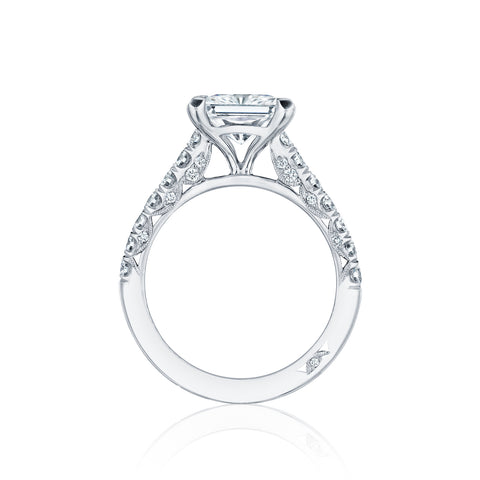 Tacori 18k White Gold Petite Crescent Princess Diamond Engagement Ring Setting (0.67 CTW)