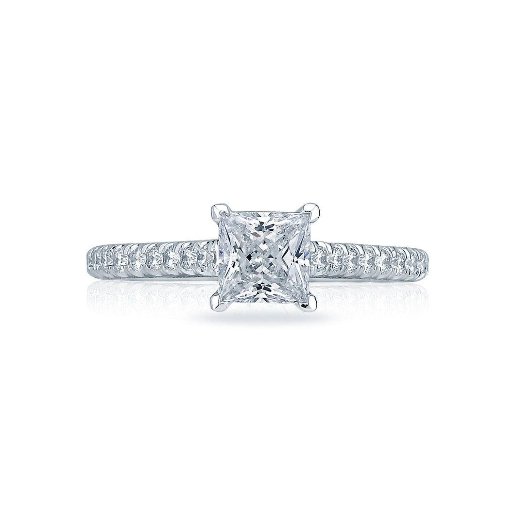 Tacori 18k White Gold Petite Crescent Princess Diamond Engagement Ring (0.43 CTW)
