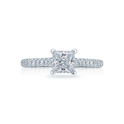 Tacori 18k White Gold Petite Crescent Princess Diamond Engagement Ring Setting (0.43 CTW)