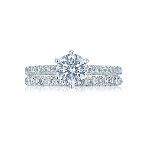 Tacori 18k White Gold Petite Crescent Round Diamond Engagement Ring Setting (0.43 CTW)