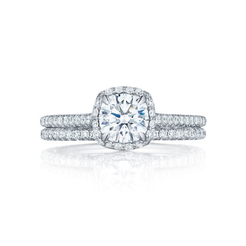 Tacori 18k White Gold Petite Crescent Round Diamond Engagement Ring Setting (0.37 CTW)