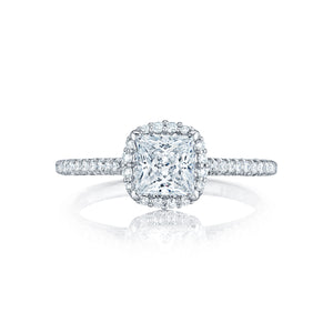 Tacori 18k White Gold Petite Crescent Princess Diamond Engagement Ring (0.33 CTW)