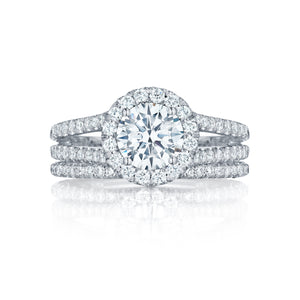Tacori 18k White Gold Petite Crescent Round Diamond Engagement Ring (0.64 CTW)
