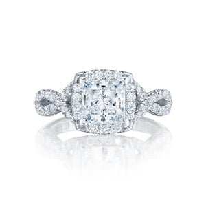 Tacori 18k White Gold Petite Crescent Princess Diamond Engagement Ring (0.58 CTW)