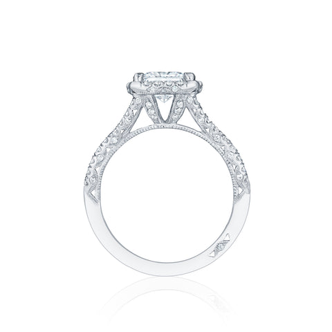 Tacori 18k White Gold Petite Crescent Princess Diamond Engagement Ring Setting (0.58 CTW)