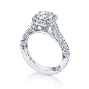 Tacori 18k White Gold Classic Crescent Round Diamond Engagement Ring (0.79 CTW)