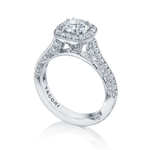 Tacori 18k White Gold Classic Crescent Round Diamond Engagement Ring Setting (0.79 CTW)