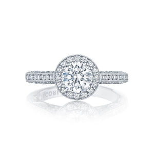 Tacori 18k White Gold Classic Crescent Round Diamond Engagement Ring Setting (0.76 CTW)