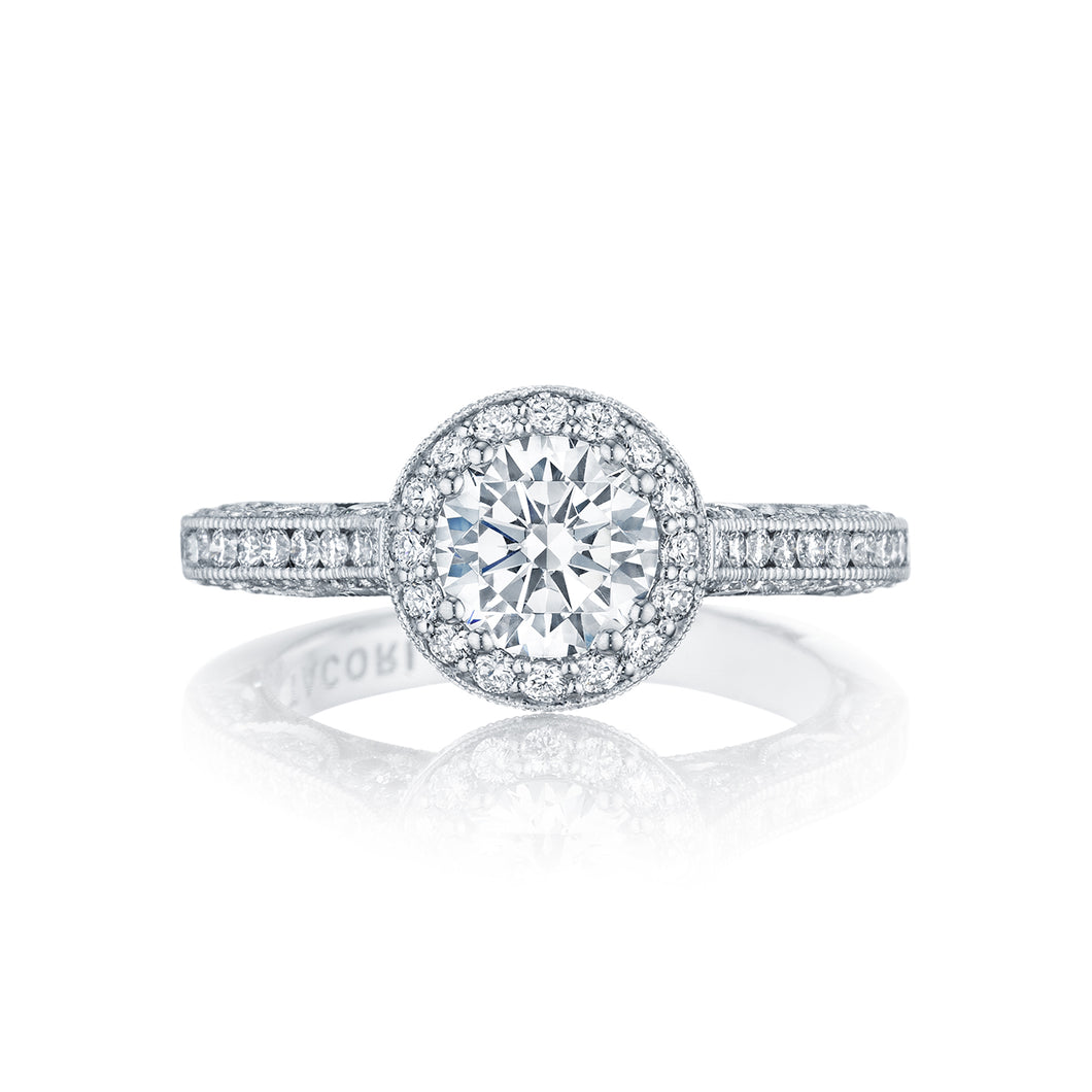 Tacori 18k White Gold Classic Crescent Round Diamond Engagement Ring (0.76 CTW)