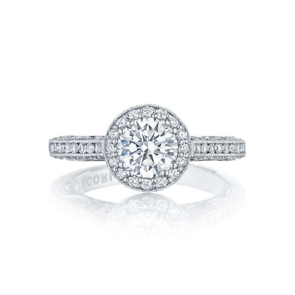 Tacori 18k White Gold Classic Crescent Round Diamond Engagement Ring Setting (0.76 CTW)