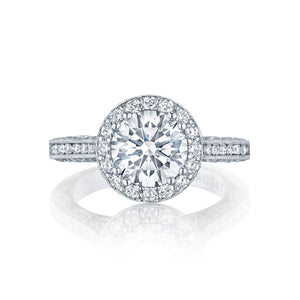 Tacori 18k White Gold Classic Crescent Round Diamond Engagement Ring (0.89 CTW)