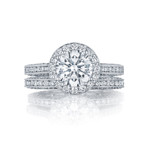 Tacori 18k White Gold Classic Crescent Round Diamond Engagement Ring Setting (0.89 CTW)