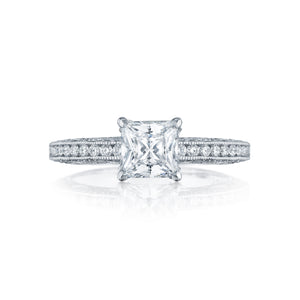 Tacori 18k White Gold Classic Crescent Princess Diamond Engagement Ring Setting (0.41 CTW)