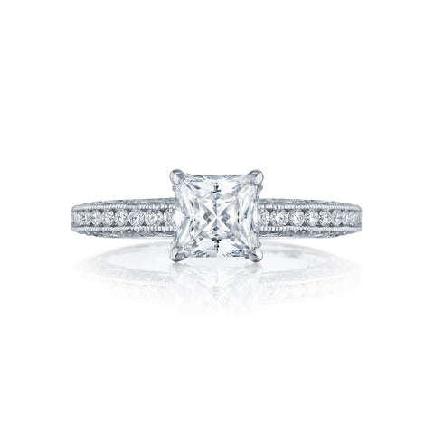 Tacori 18k White Gold Classic Crescent Princess Diamond Engagement Ring Setting (0.41 CTW)