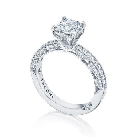 Tacori 18k White Gold Classic Crescent Princess Diamond Engagement Ring Setting (0.41 CTW)