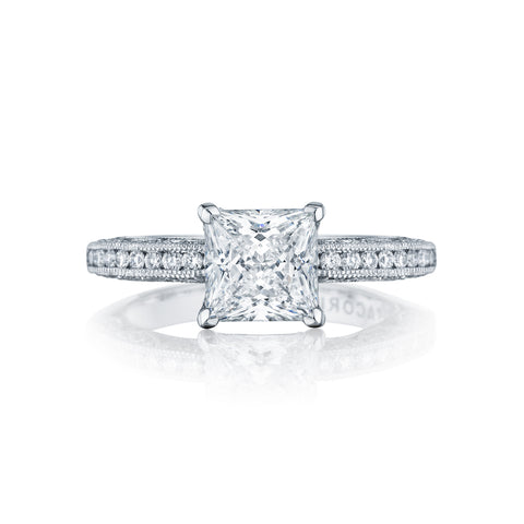 Tacori 18k White Gold Classic Crescent Princess Diamond Engagement Ring Setting (0.41 CTW)