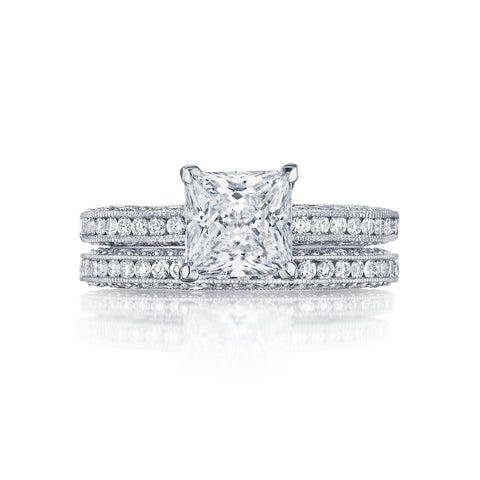 Tacori 18k White Gold Classic Crescent Princess Diamond Engagement Ring Setting (0.41 CTW)