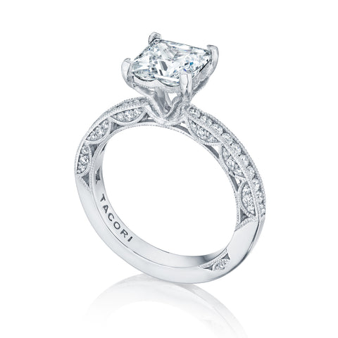 Tacori 18k White Gold Classic Crescent Princess Diamond Engagement Ring Setting (0.41 CTW)