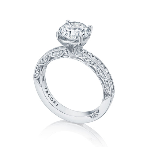 Tacori 18k White Gold Classic Crescent Round Diamond Engagement Ring Setting (0.41 CTW)