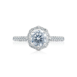Tacori 18k White Gold Petite Crescent Round Diamond Engagement Ring (0.54 CTW)