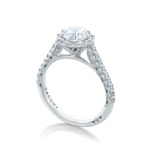 Tacori 18k White Gold Petite Crescent Round Diamond Engagement Ring Setting (0.54 CTW)