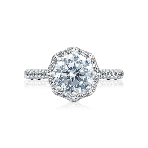 Tacori 18k White Gold Petite Crescent Round Diamond Engagement Ring Setting (0.58 CTW)