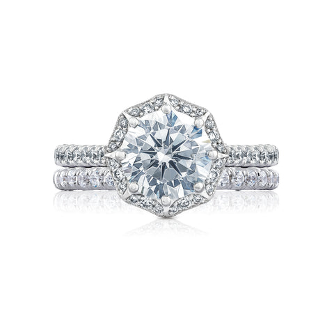 Tacori 18k White Gold Petite Crescent Round Diamond Engagement Ring Setting (0.58 CTW)