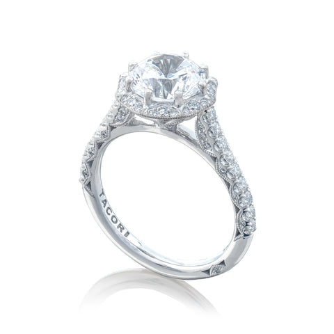 Tacori 18k White Gold Petite Crescent Round Diamond Engagement Ring Setting (0.58 CTW)