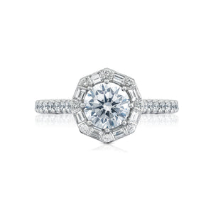 Tacori 18k White Gold Petite Crescent Round Diamond Engagement Ring (0.71 CTW)