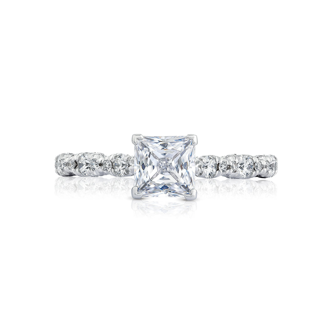Tacori 18k White Gold Petite Crescent Princess Diamond Engagement Ring (0.39 CTW)