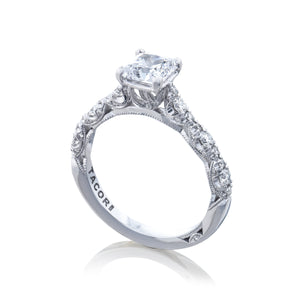 Tacori 18k White Gold Petite Crescent Princess Diamond Engagement Ring (0.39 CTW)
