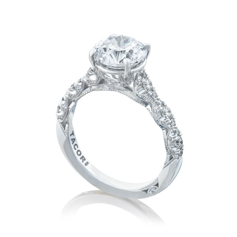 Tacori 18k White Gold Petite Crescent Round Diamond Engagement Ring Setting (0.39 CTW)