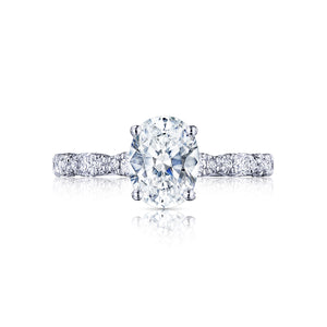 Tacori 18k White Gold  Petite Crescent Oval Diamond Engagement Ring (0.35 CTW)