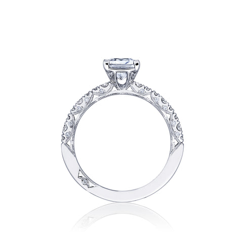 Tacori 18k White Gold Petite Crescent Princess Diamond Engagement Ring Setting (0.35 CTW)