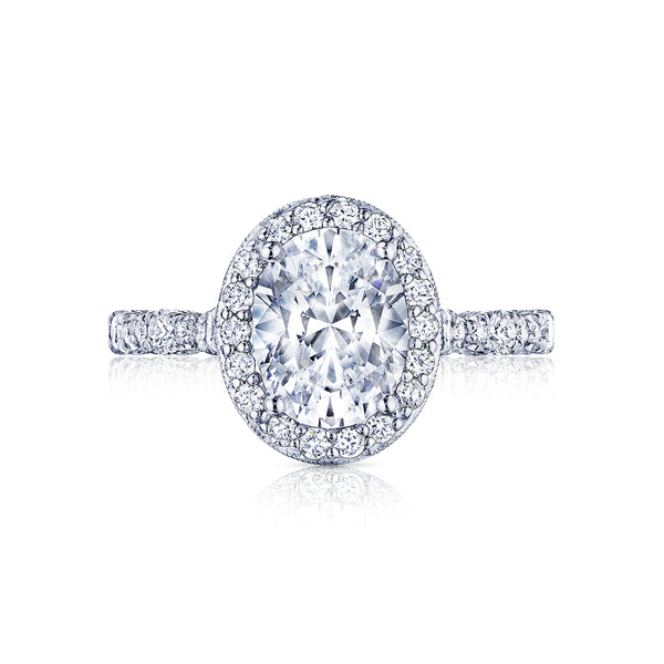 Tacori 18k White Gold Petite Crescent Oval Diamond Engagement Ring Setting (0.65 CTW)