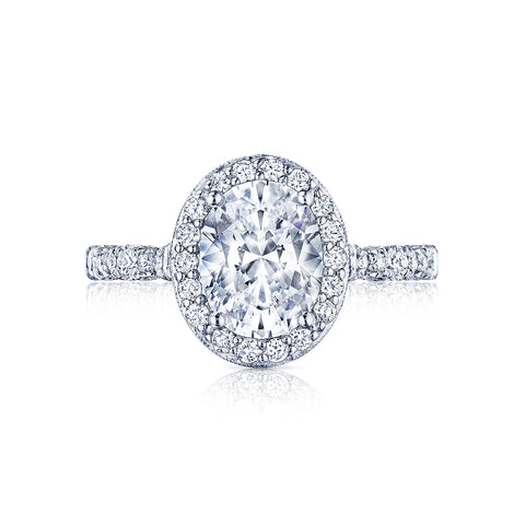 Tacori 18k White Gold Petite Crescent Oval Diamond Engagement Ring Setting (0.65 CTW)