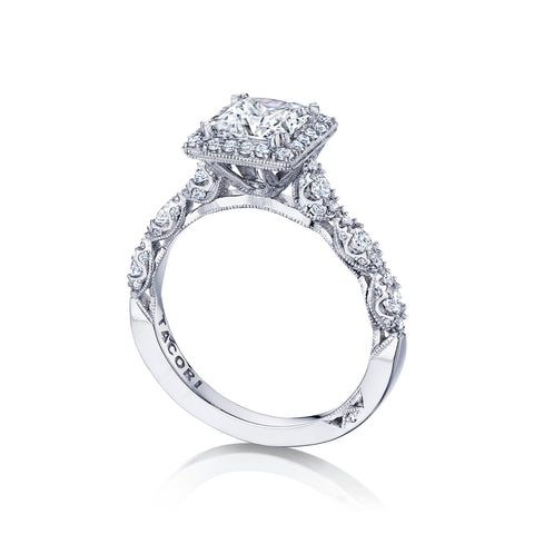 Tacori 18k White Gold Petite Crescent Princess Diamond Engagement Ring Setting (0.56 CTW)