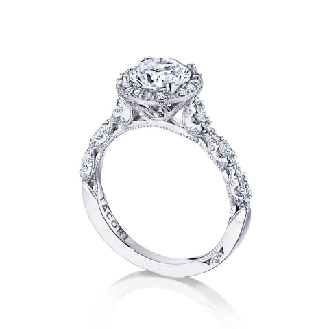 Tacori 18k White Gold Petite Crescent Round Diamond Engagement Ring Setting (0.53 CTW)