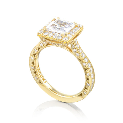 Tacori 18k Yellow Gold RoyalT Princess Diamond Engagement Ring Setting  (0.98 CTW)