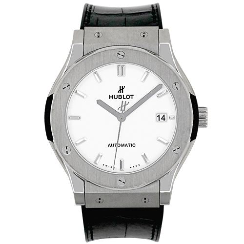 Hublot Classic Fusion Stainless Steel, White DIal, Black Leather Strap (Pre-Owned)