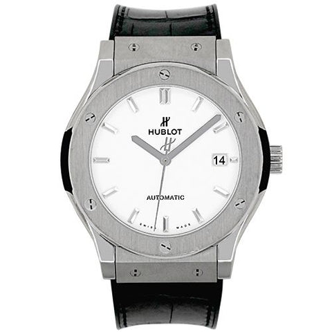 Hublot Classic Fusion Stainless Steel, White DIal, Black Leather Strap