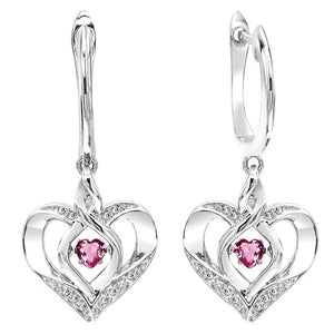 Silver Diamond & Created Pink Tourmaline Earring