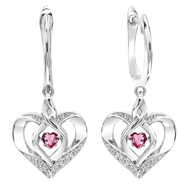 Silver Diamond & Created Pink Tourmaline Earring