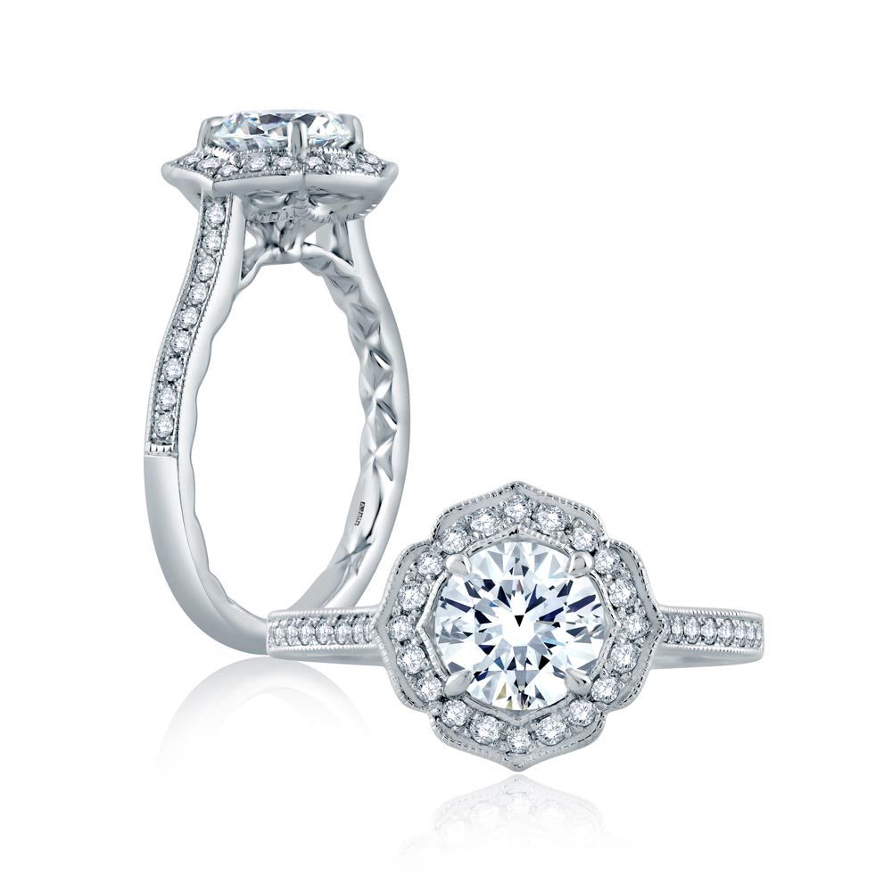 A.JAFFE Seasons of Love Round Diamond Engagement Ring Setting (0.22 ct