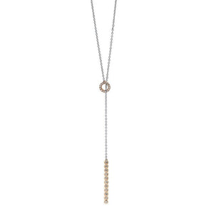 14K Gold Lariat Necklace with Rose Gold Accents