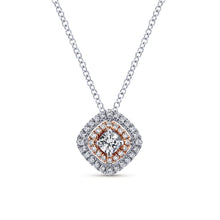 Load image into Gallery viewer, Gabriel Messier Collection White and Rose Gold Double Halo Diamond Pendant Necklace (0.3 CTW)