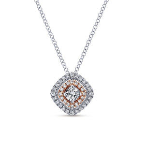 Gabriel Messier Collection White and Rose Gold Double Halo Diamond Pendant Necklace (0.3 CTW)
