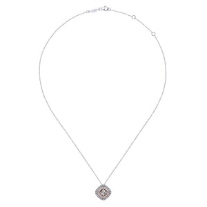 Gabriel Messier Collection White and Rose Gold Double Halo Diamond Pendant Necklace (0.3 CTW)